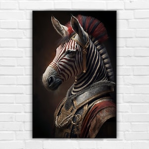 Knight Zebra, AI Art, Wall Art, AI Generated Art, Digital Art Print, Digital Download, Home Decor, Printable AI Art, Altered Art