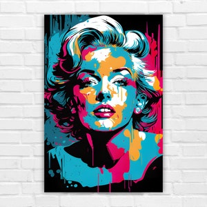 Arte pop inspirado en Marilyn Monroe, impresión de arte digital, arte de pared, generado por IA, arte de IA, descarga digital, decoración del hogar, arte de IA imprimible