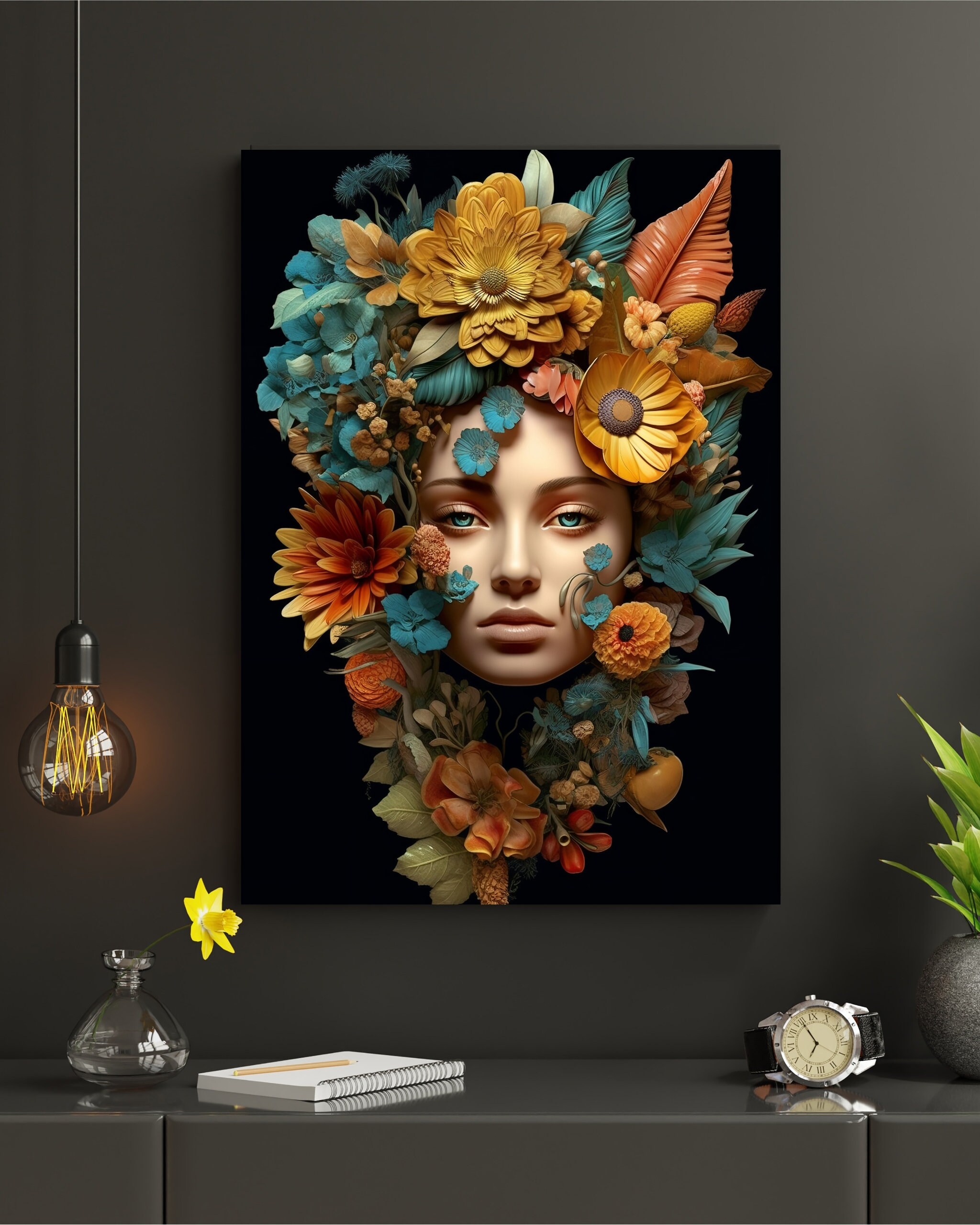 Flowerclava Woman, AI Art, Wall Art, AI Generated Art, Digital Art Print, Digital Download