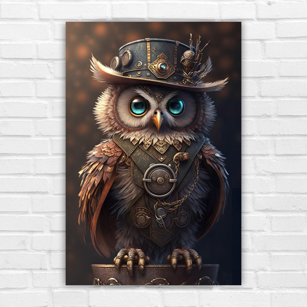 Steampunk Owl, AI Art, Wall Art, AI Generated Art, Digital Art Print, Digital Download, Home Decor, Printable AI Art