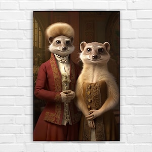 Renaissance Meerkat-paar, veranderde kunst, AI-kunst, kunst aan de muur, AI-gegenereerde kunst, digitale kunstprint, digitale download, afdrukbare AI-kunst