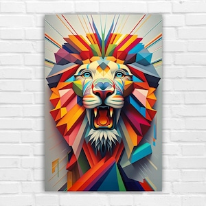 Geometric Lion, AI Art, Wall Art, AI Wall Art, AI Generated Art, Digital Art Print, Digital Download, Home Decor, Printable, Abstract, 3D