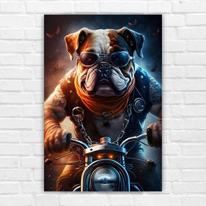 Bull Dog Biker, AI Art, Wall Art, AI Generated Art, Digital Art Print, Digital Download, Home Decor, Printable AI Art