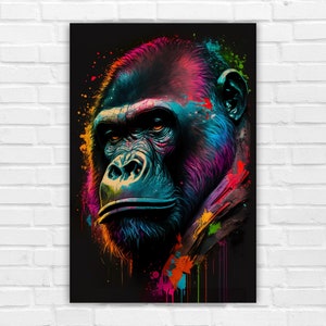 Graffiti Gorilla digitale print, digitale kunstprint, kunst aan de muur, AI gegenereerd, AI kunst, digitale download, decor van het huis, afdrukbare AI kunst