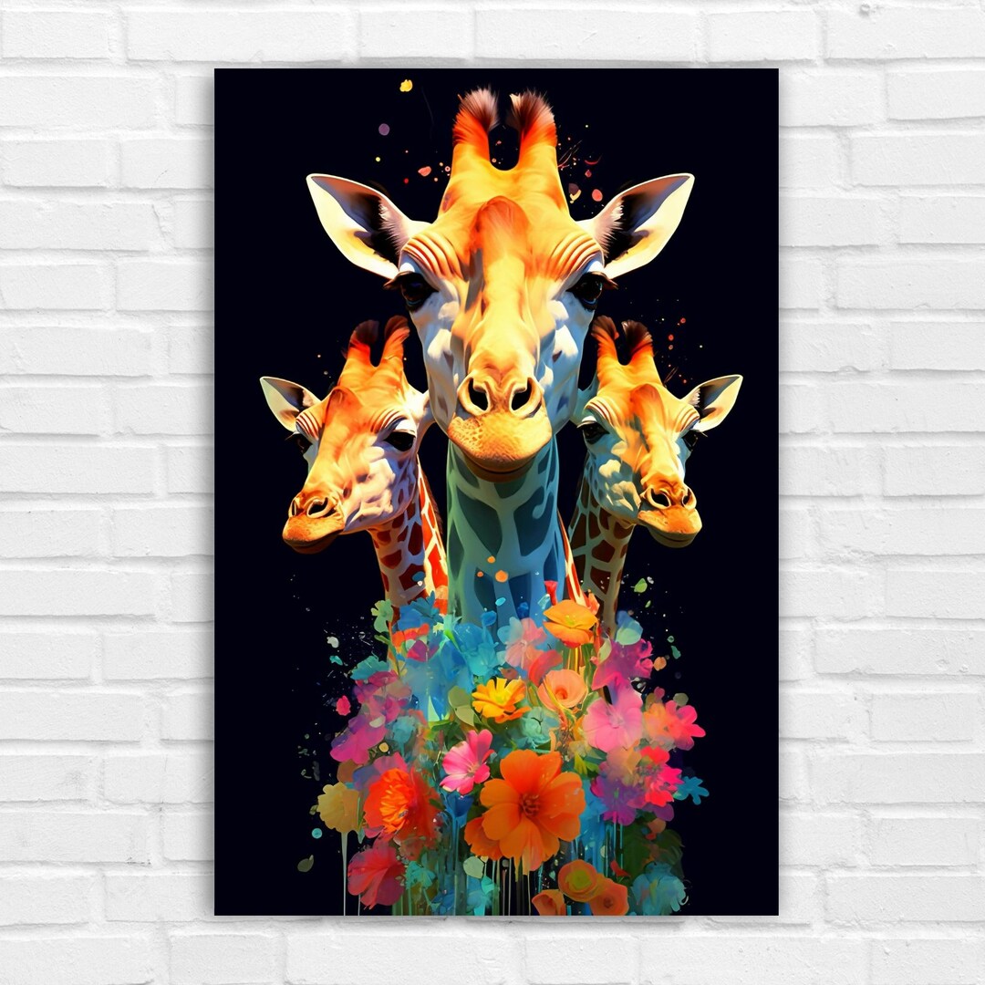 Floral Giraffes, AI Art, Wall Art, AI Generated Art, Digital Art Print ...