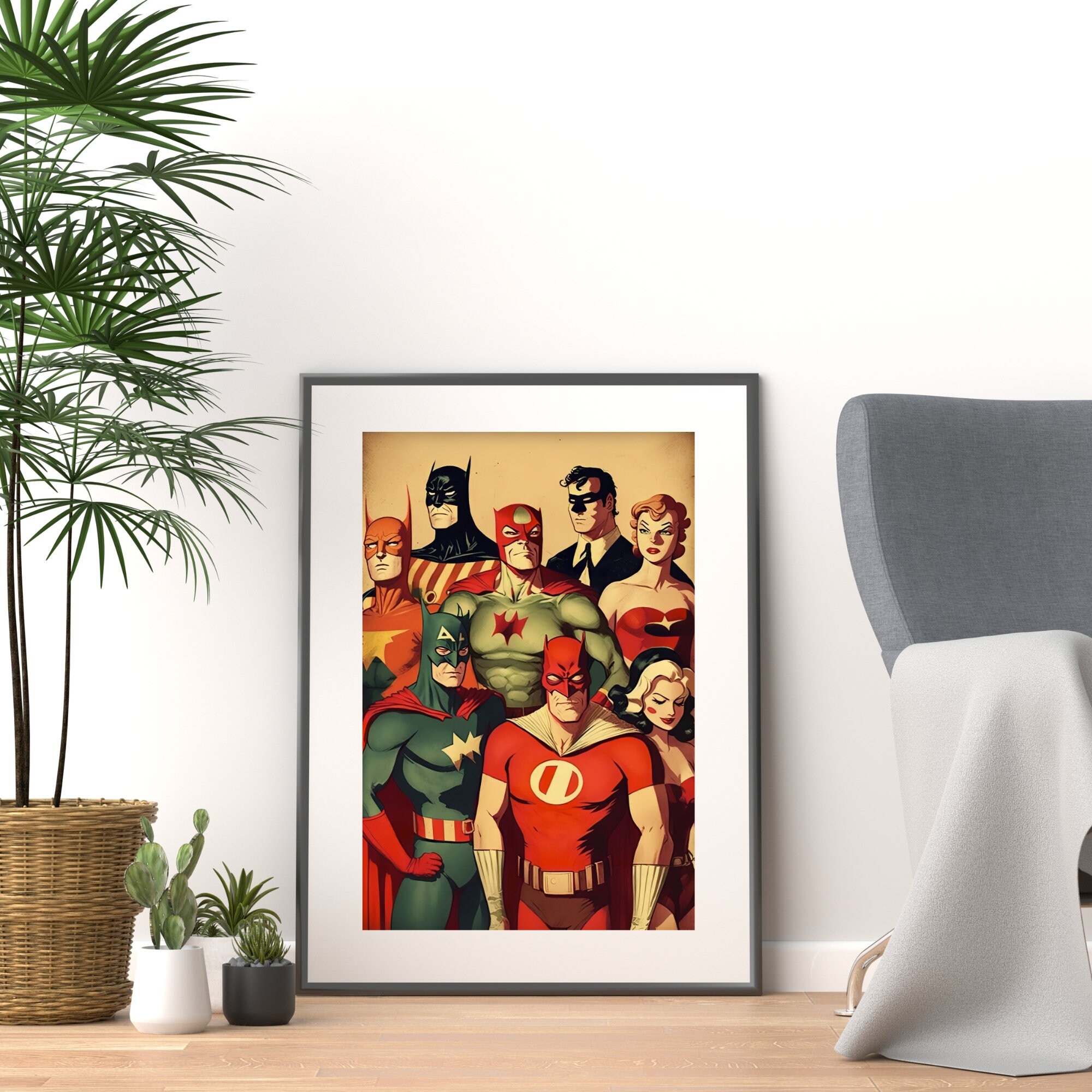 Vintage Superheroes, Digital Art Print, Wall Art, AI Generated, AI Art ...
