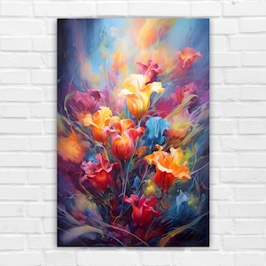Abstracte bloemsierkunst, AI-kunst, kunst aan de muur, AI-gegenereerde kunst, digitale kunstprint, digitale download, digitale kunst, afdrukbare AI-kunst, decor van het huis