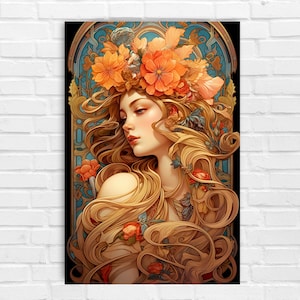 Art Nouveau Beautiful Woman, AI Art, Wall Art, AI Generated Art, Digital Art Print, Digital Download, Digital Art, Printable AI Art, Decor