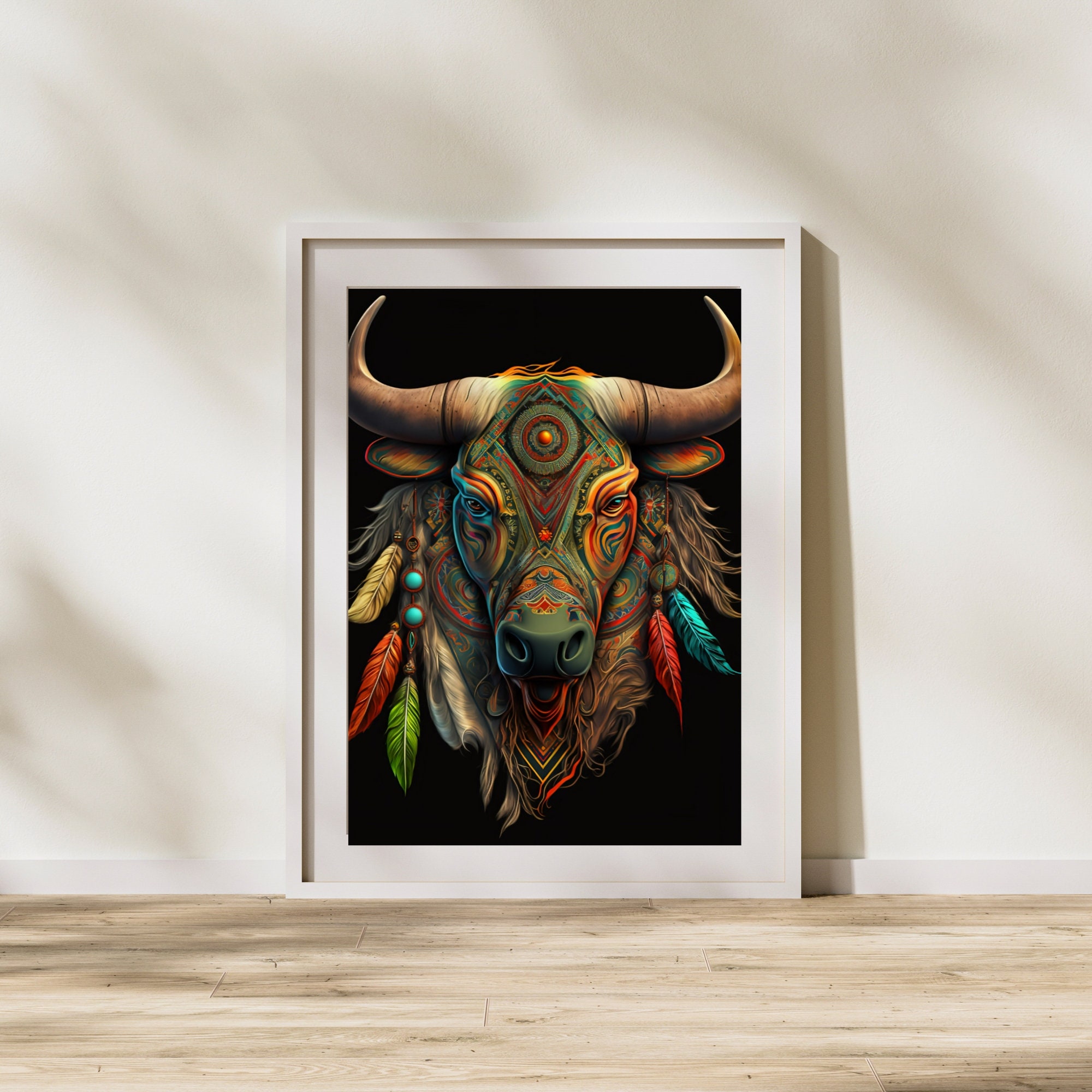 Native American Bull Head, AI Art, Wall Art, AI Generated Art, Digital ...