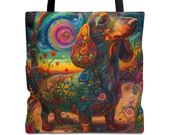 Pop Art Dachshund Tote Bag: Boho Weiner Dog Gift