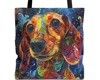 Boho Dachshund Tote Bag: Colorful Pop Art Dog Lover Gift