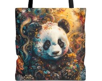 Cute Pop Art Aesthetic Boho Panda Tote Bag for Beach, Shopping, Books, Gift for Animal Lovers Mother's Day Birthday Christmas