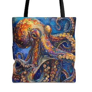 Cute Pop Art Aesthetic Boho Octopus Tote Bag for Beach, Shopping, Books, Gift for Marine Ocean Lovers Mother&#39;s Day Birthday Christmas
