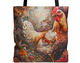Rooster Tote Bag Boho Aesthetic Cute Pop Art for Beach, Shopping, Books, Gift for Animal Lovers Mother's Day Birthday Christmas