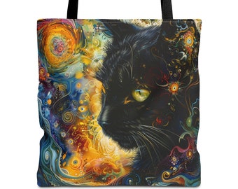 Black Cat Tote Bag Boho Aesthetic Cute Pop Art for Beach, Shopping, Books, Gift for Animals Lovers Mother's Day Birthday Christmas