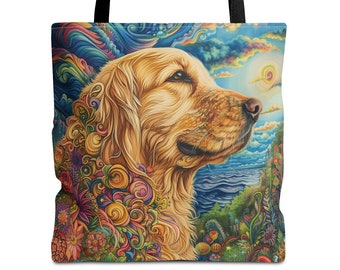 Golden Retriever Tote Bag, Boho Pop Art Dog Mom Gift