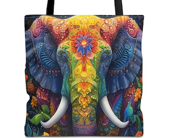 LUCKYEAH Bolso De Lona Para Mujer, Diseño De Elefante De Loto étnico, Bolsa De Hombro Grande, Reutilizable, Bolsa De Compras Para Niñas Y Mujeres