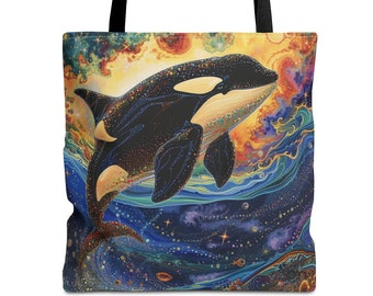 Orca Whale Tote Bag, Boho Pop Art Design