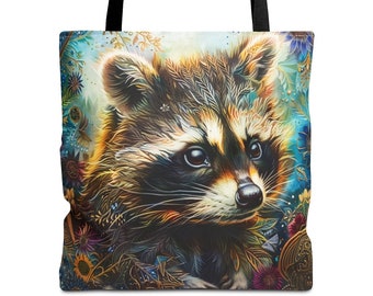 Aesthetic Boho Raccoon Tote Bag Cute Pop Art for Beach, Shopping, Books, Gift for Animal Lovers Mother's Day Birthday Present Christmas