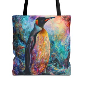 Cute Penguin Tote Bag Aesthetic Boho Pop Art for Beach, Shopping, Books, Gift for Marine Ocean Lovers Mother&#39;s Day Birthday Christmas