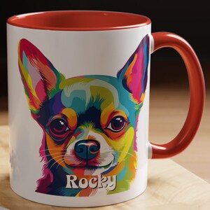 Rainbow Pop Art Chihuahua Dog Coffee Mug, Personalized Mug, Custom Pet Gift, Colorful Pet Lover Cup, Unique Dog Owner Present