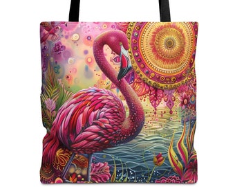 Pink Flamingo Tote Bag, Boho Pop Art Design