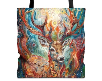 Boho Deer Tote Bag: Colorful Pop Art Animal Lover Gift