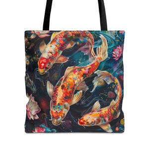 Boho Aesthetic Japanese Koi Tote Bag Cute Pop Art for Beach, Shopping, Books, Gift for Fish Lovers Mother&#39;s Day Birthday Present