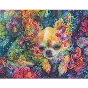 Floral Chihuahua Art: Colorful Dog Canvas Print