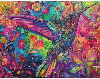 Rainbow Hummingbird Canvas Art: Boho Pop Art Print
