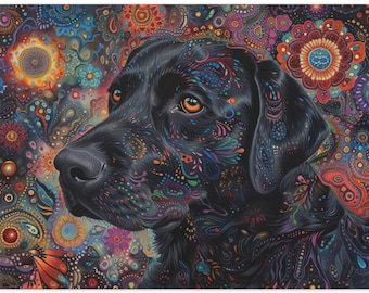 Arte en lienzo de Groovy Black Labrador: Impresión colorida de un labrador retriever