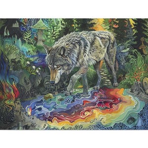 Rainbow Wolf Canvas Art: Boho Animal Print Gallery Wall Decor