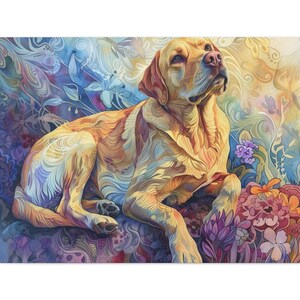 Yellow Labrador Dog Floral Canvas Art: Boho Wall Decor