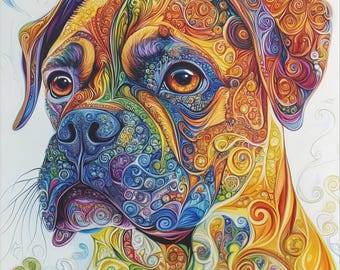 Impresión en lienzo de perro bóxer bohemio: decoración abstracta y colorida para el hogar