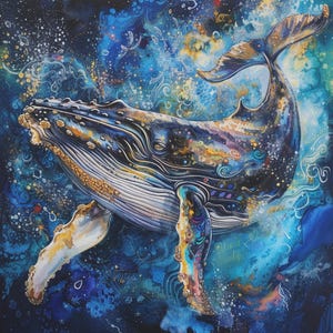 Aesthetic Abstract Humpback Whale Art Print Colorful Canvas Wrap Feng Shui Wall Art Painting Beach Ocean Decor Housewarming Gift