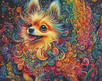 Abstract Pomeranian Dog Canvas Print: Boho Colorful Home Decor