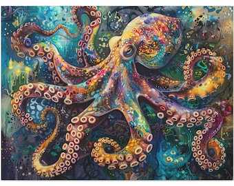Rainbow Octopus Painting: Boho Pop Art Canvas Wall Art