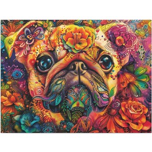 Vibrant Pop Art Pug Dog Canvas Print: Colorful Floral Wall Art