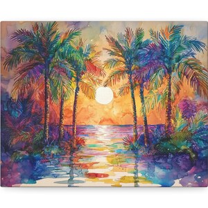 Rainbow Boho Palm Tree Wall Art, Home Decor, Canvas Print, Colorful Tropical Painting, Bohemian Room Decor, Housewarming Gift, Palms