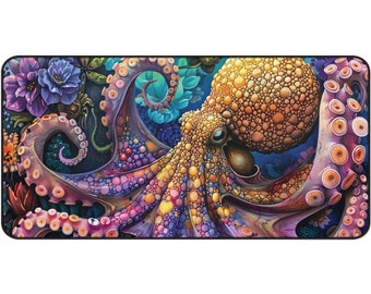 Floral Octopus Desk Mat: Pop Art Rainbow Extended Mouse Pad