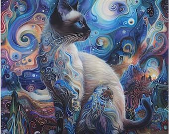 Abstrakte Siamkatze auf Leinwand: Regenbogen Boho Deko