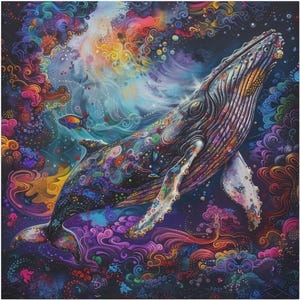 Feng Shui Wall Art Humpback Whale Aesthetic Abstract Art Print Colorful Canvas Wrap Painting Beach Ocean Decor Housewarming Gift