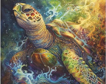 Sea Turtle Canvas Print: Abstract Boho Ocean Wall Art