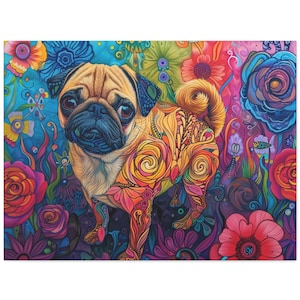 Pop Art Pug Dog Canvas Print: Vibrant Floral Wall Art