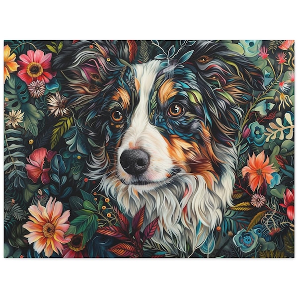 Floral Australian Shepherd Wall Art, Aussie Dog Lover Gift, Dog Mom Gift, Birthday, Canvas Wall Art, Wall Art, Art Print, Canvas Print