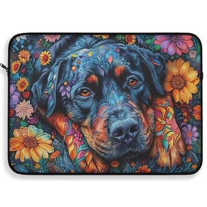Cute Laptop Sleeve Apple iPad, MacBook Air, MacBook Pro Case 12, 13, 15 inch sizes Rainbow Boho Colorful Pop Art Rottweiler Rottie Dog