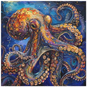 Abstract Octopus Art Print: Colorful Boho Canvas Wall Decor