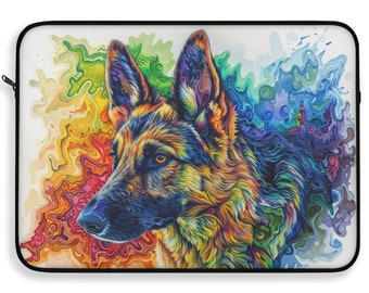 Cute Laptop Sleeve for Apple iPad, MacBook Air, MacBook Pro Case 12, 13, 15 inch sizes Pop Art Rainbow Boho Colorful German Shepherd Dog