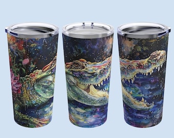 Gobelet bohème floral alligator 20 oz : tasse de voyage isolée