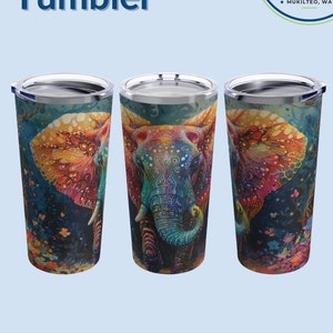 Elephant Rainbow Tumbler: Boho Insulated Travel Cup, 20oz